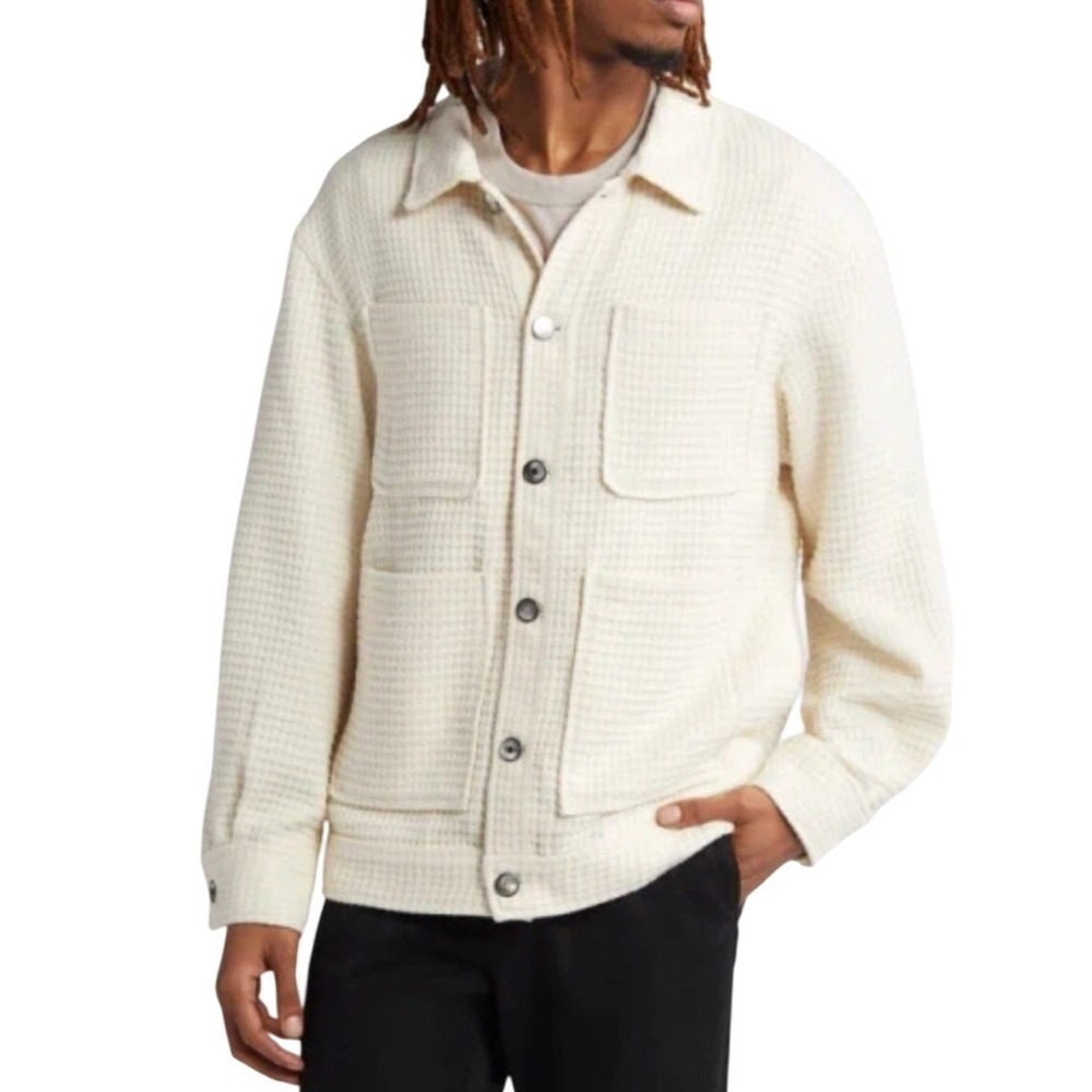 Krost Atlantic Waffle Weave Work Jacket Seedpearl Ivory Button Jacket Medium